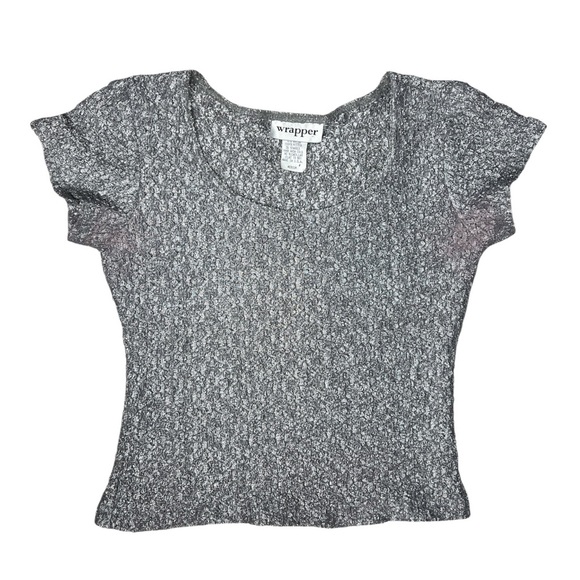 Vintage 90s Y2K Wrapper Textured Shimmer Top Short Sleeve Scoop Neck Blouse - Picture 4 of 11